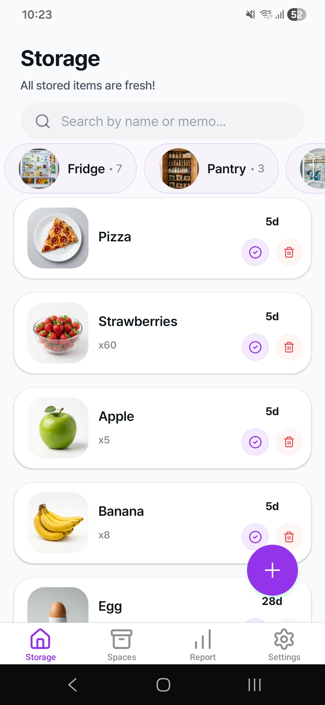 FreshSelf Main Screen